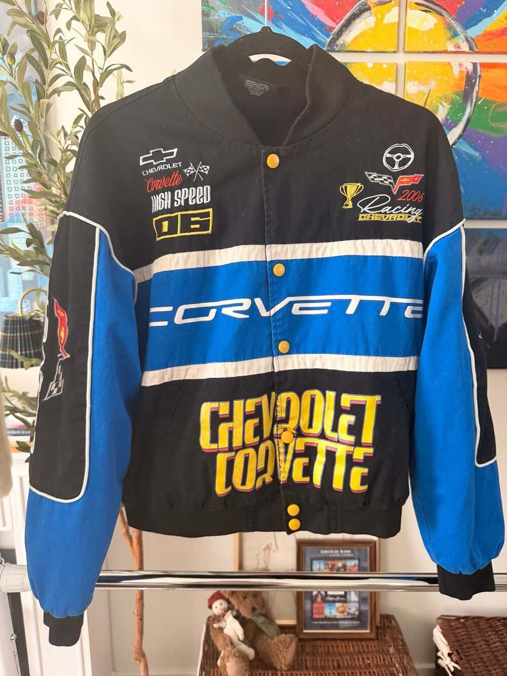 General Motors Chevrolet Corvette Racing Varsity Bomber Jacket Black Blue